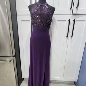 Floor length purple gown with sequins